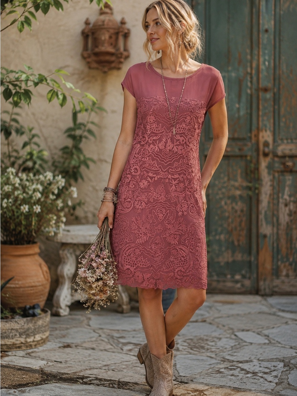 Sundance Lillian Rose Embroidered Soutache Lace Dress Cottagecore Small
